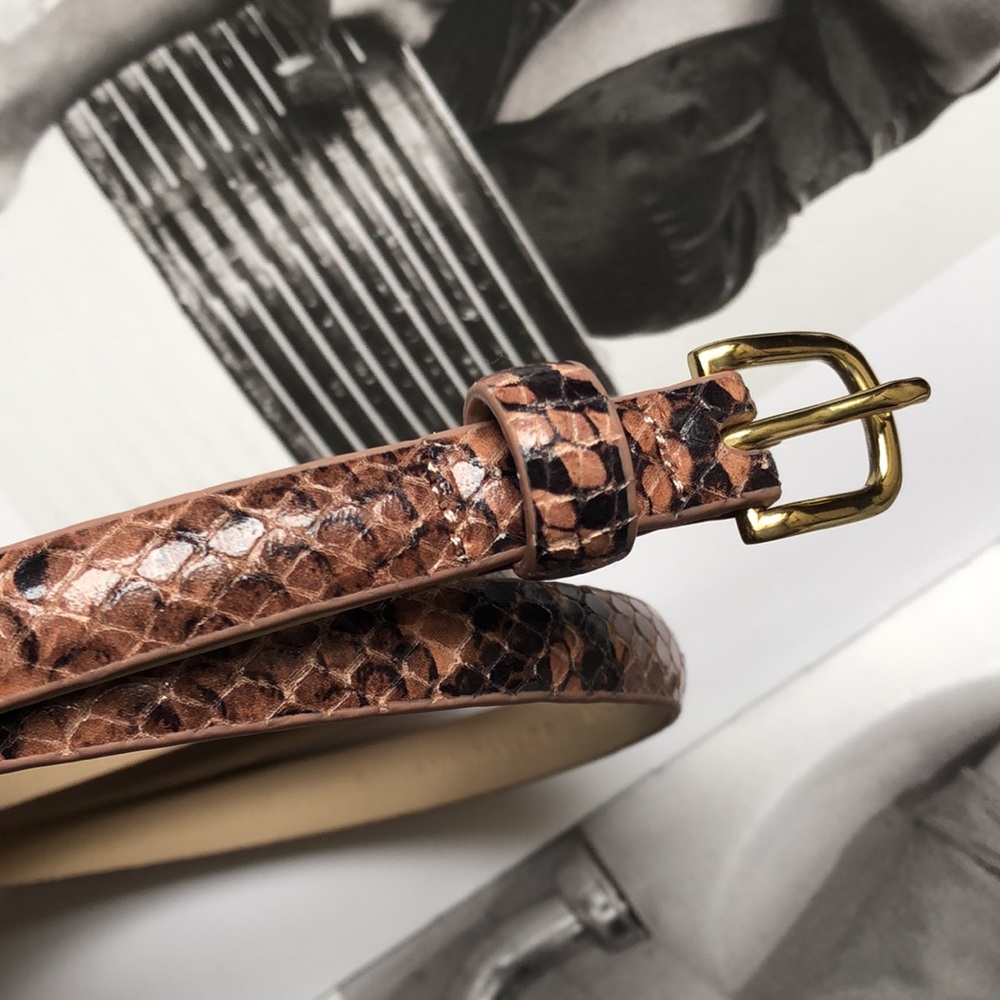 NWT • F R E E • ANN TAYLOR • Leather Snake Animal Skinny Belt w/ Gold Buckle - Picture 3 of 14